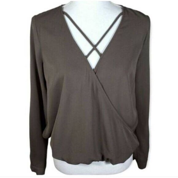 FOREVER 21 ARMY GREEN CRISSCROSS BLOUSE SZ.S EUC. - Picture 2 of 6